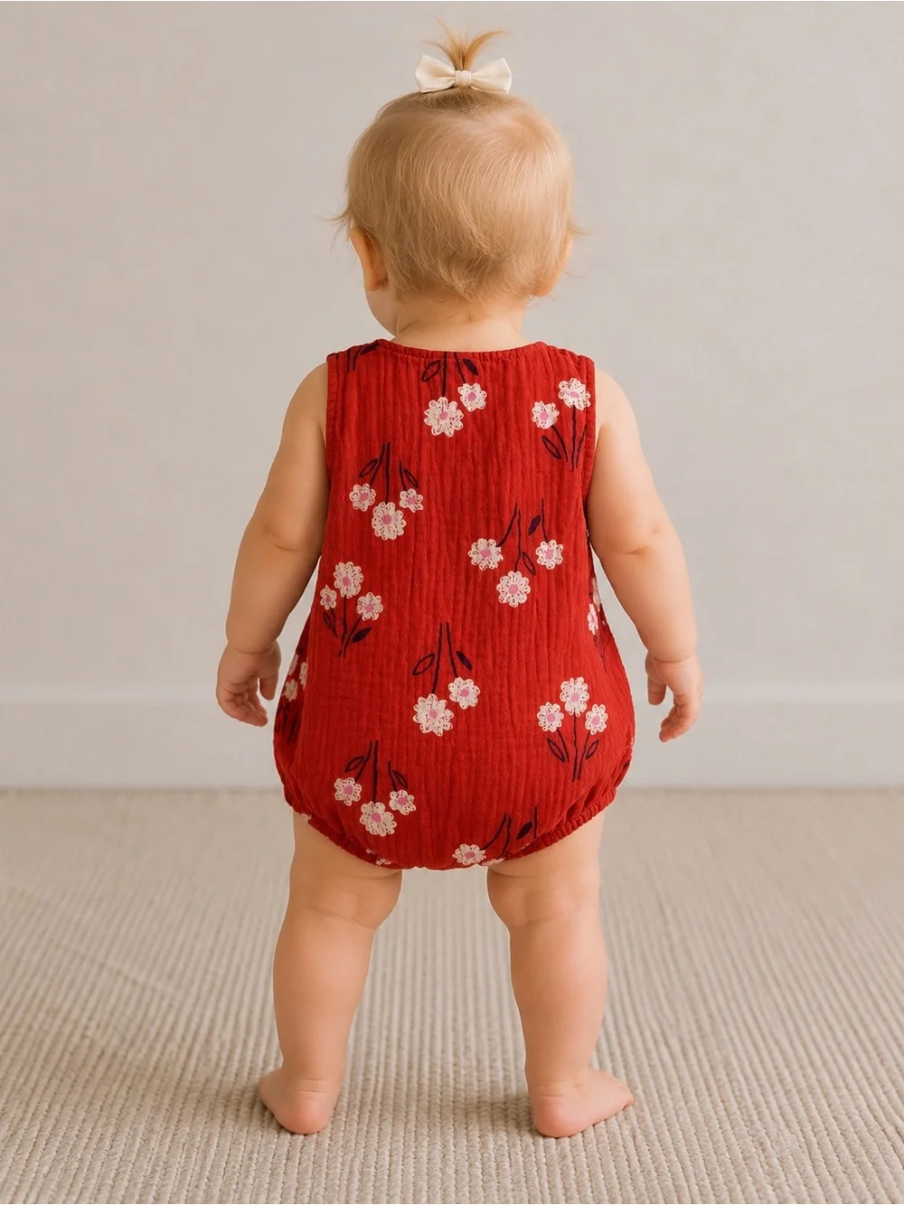Cat & Jack Baby Girls Floral Muslin Bubble Romper Rust Orange | Size 18M